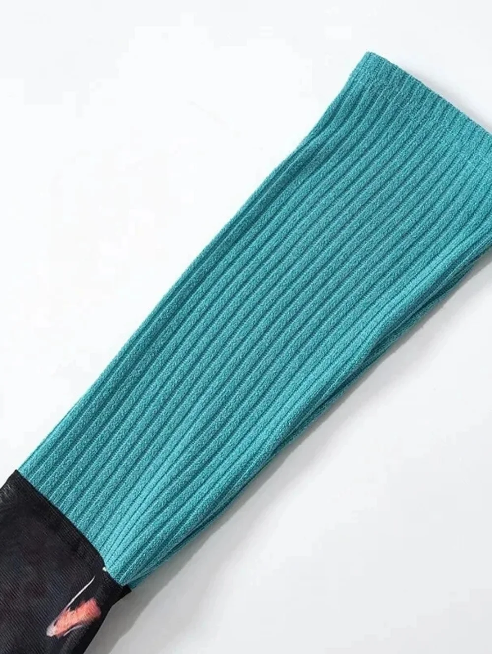 Y2K Vintage Sheer Slim Top Long Sleeve Round Neck Pattern Print Mesh Patchwork S - Picture 16 of 17